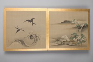 鳥、花、風景を描いた 30 点の絵画、18 世紀後半。 作： Unbekannt