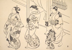 花魁三人と街を闊歩するかむろ。 作： Unbekannt