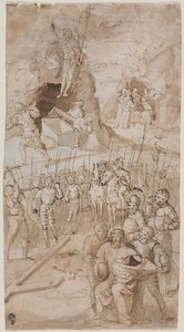 キリストの受難からの3つのシーンrecto Architectural Sketch verso、1500年代。 作： Unbekannt