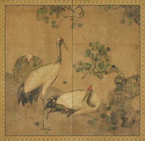 木の下の 3 羽の鶴、江戸時代、1615 ～ 1868 年。 作： Unbekannt