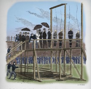 3人の男性と1人の女性がリンカーンの暗殺のために絞首刑になりました、c1865、1938 作： Unbekannt