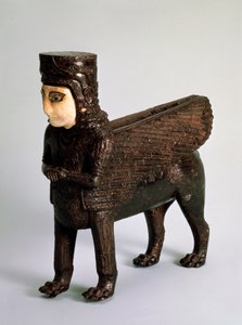 人間の胴体を持つ翼のあるライオンの形をした玉座の詳細、紀元前8世紀 作： Unbekannt