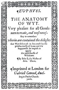 John Lylys EuphuesまたはThe Anatomy of Witのタイトルページ、初版、1579、1942。 作： Unbekannt