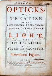 イギリスの科学者であり数学者であるアイザックニュートンによるオプティックスのタイトルページ、1794