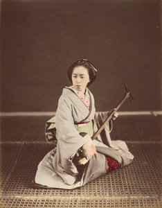 「トキョ 芸者 ウィｔｈ 三味線」、 １８７０ｓ。 作： Unbekannt