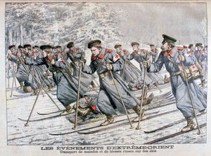 スキーで負傷した負傷したロシア軍の輸送、日露戦争、1904 作： Unbekannt