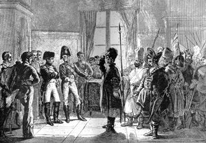 1807年7月8日、ナポレオンにロシア軍を派遣するアレクサンドル1世皇帝1882〜1884年 作： Unbekannt