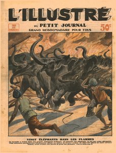 炎の中の20頭の象、1932年。 作： Unbekannt