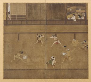力士図二曲屏風 江戸時代・17世紀。 作： Unbekannt