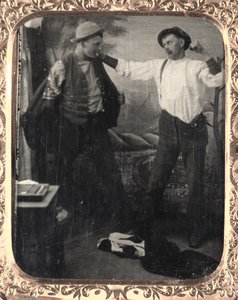 スタジオでの戦いのステージングをする2人の男性、c。 1860。 作： Unbekannt
