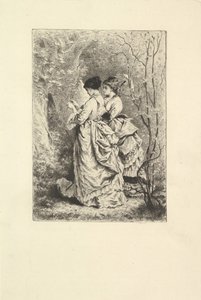 庭の2人の若い女性、1873-74年。 作： Unbekannt