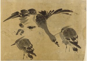 2羽の鷺と1羽のガチョウ、江戸時代、1573～1615年。 作： Unbekannt