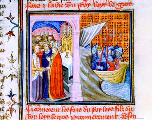 Chronique de St Denis の 2 つのシーン、14 世紀後半 作： Unbekannt