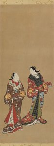 黒いローブを着た 2 人の背の高い女性、江戸時代、1615 ～ 1868 年。 作： Unbekannt