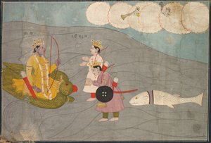 Vanasuras Sonsがクリシュナに提出：クリシュナリラのAniruddha Ushaセクションのシーンc。 1840。