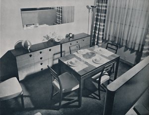 ギルバートローデが設計したリビングダイニングルームの眺め、1936年