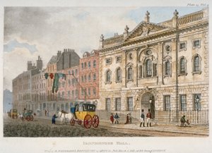 1811年、シティ・オブ・ロンドン、フェンチャーチ・ストリートの鉄工所ホールと人々、馬車の眺め 作： Unbekannt
