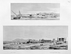 エジプト、ルクソール、およびルクソールのテーベ神殿の眺め、c1808 作： Unbekannt