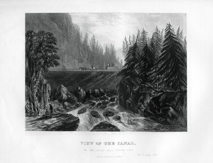 1855年、ニューヨーク州のリトルフォールズモホーク川にある運河の眺め 作： Unbekannt
