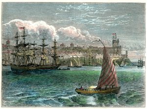 ドミニカ共和国、c1880の港からのサンドミンゴの街の眺め 作： Unbekannt