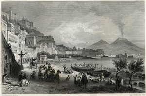 19世紀、フランスのジャーナリストであり旅行家でもあったルイ・エノー(1824-1900)の地中海に関する本に掲載されたナポリの港と街の風景。 作： Unbekannt