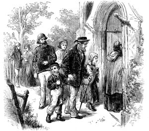 1872年ロンドンの日曜日に教会に行く村人 作： Unbekannt