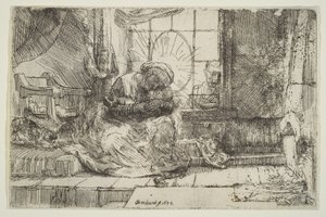 猫と一緒の聖母子：窓際のジョセフ、1654年。 作： Unbekannt