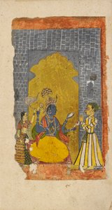 ヴィシュヌは彼の前に立っている王子様の信者と一緒に即位しました、c1700-1725