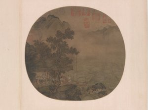 パビリオンで船を待つ、明王朝、15～16世紀。 作： Unbekannt
