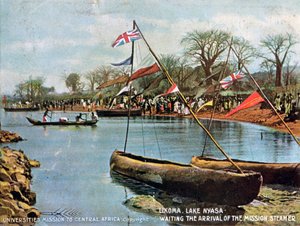 ミッションスティーマー、リコマ、アフリカのニアサ湖の到着を待つ1904 作： Unbekannt