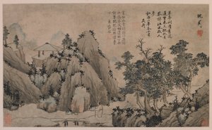 渓流のそばを歩く、明王朝、1368-1644。