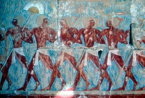 壁画：遠征からの帰還、ハトシェプスト女王の神殿、ルクソール、エジプト、紀元前1470年頃 作： Unbekannt