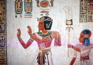 亡くなった息子を神々に導くラムセス 3 世の壁画、女王の谷、エジプト、紀元前 12 世紀