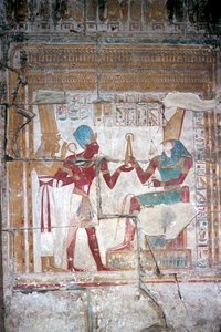 ホルスの前のセトス1世の壁画、セトス1世の神殿、アビドス、エジプト、第19王朝、紀元前1280年頃