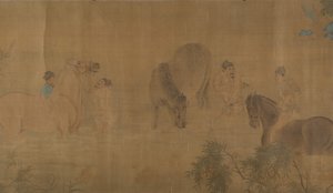 川で馬を洗う、1309 年。 作： Unbekannt