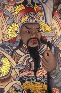 ワット・ポー仏教寺院の守護神がドアに描かれている バンコク タイランデ