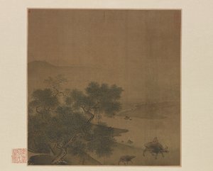 水牛、子牛、牧童、13 世紀。