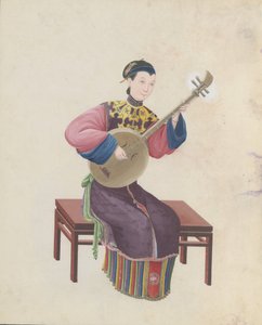 ルアンを演奏する音楽家の水彩画、18世紀後半。 作： Unbekannt