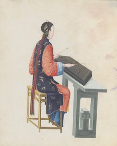 18 世紀後半、陽琴を演奏する音楽家の水彩画。 作： Unbekannt