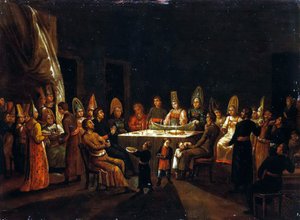 商人の家での結婚式、19世紀の第1四半期。 作： Unbekannt