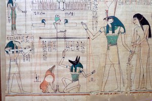 エジプトの死の書からの真実の羽に対する故人の心の重さ 作： Unbekannt