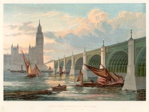 1858年、テムズ川の南岸から見たロンドンのウェストミンスター橋 作： Unbekannt