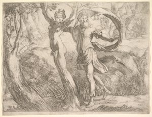 Wilton Album、Folio 10a：Priapus and Lotis、ca。 1530-50。 作： Unbekannt