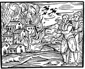 魔女が家を火事で破壊-シュヴァーベン、1533 作： Unbekannt