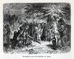 ウィッテキントは彼のサクソン人を武器に呼びます、1882 作： Unbekannt