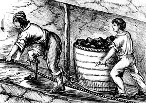 炭鉱で働いている女性と少年、ボルトン、ランカシャー、1848