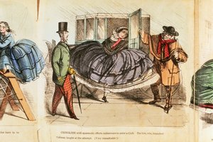 タクシーに乗り込もうとする女性、c1860
