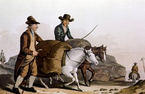1814年、リーズの織物会館に布の「切れ端」を売りに出す羊毛商人 作： Unbekannt