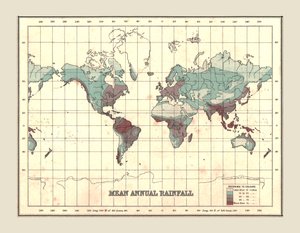1902年の平均年間降水量を示す世界地図。 作： Unbekannt