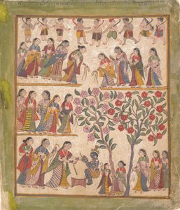 Yashodaバインドクリシュナの手：分散したバガヴァタプラーナ写本、1640-50年からのページ。 作： Unbekannt